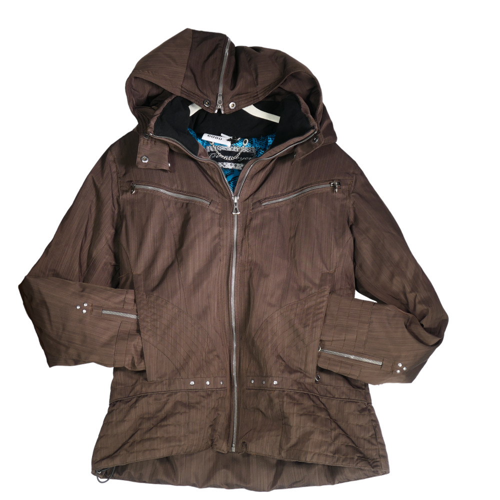 Obermeyer Ski Snowboard Jacket Coat Women 10 Brown Hooded Outdoor Winter Sporty